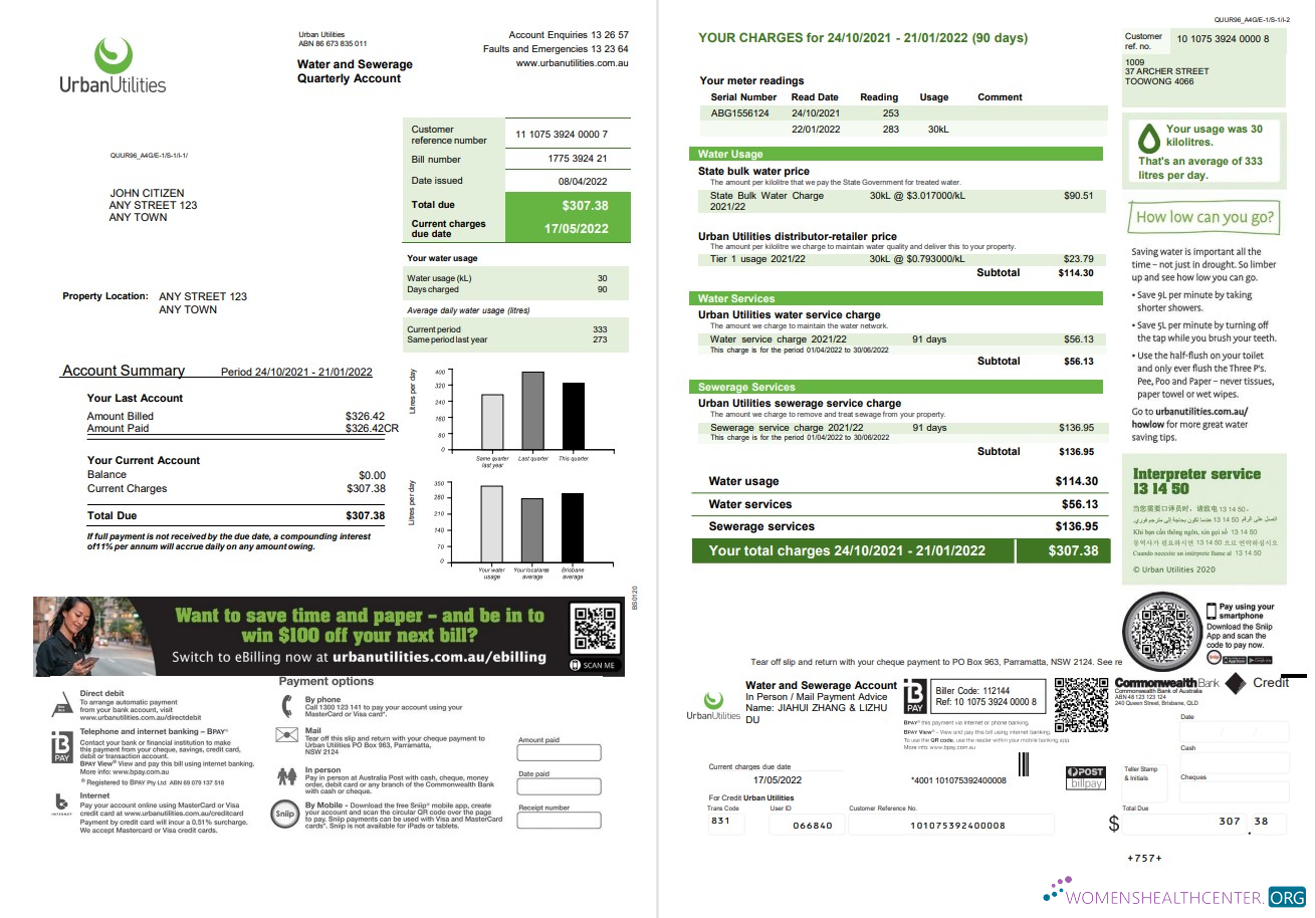 download download Australia Urban Utilities .doc and .pdf utility bill template PDF template PDF template